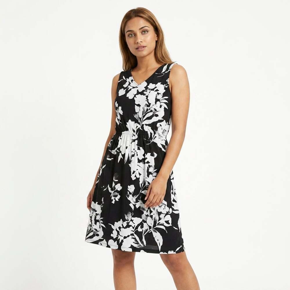 EXPRESS Black Knee Length Floral Dress Women Sleeveless Chiffon Size XS